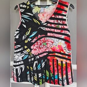 Women's cotton colorful layer design floral tank top (74-3)